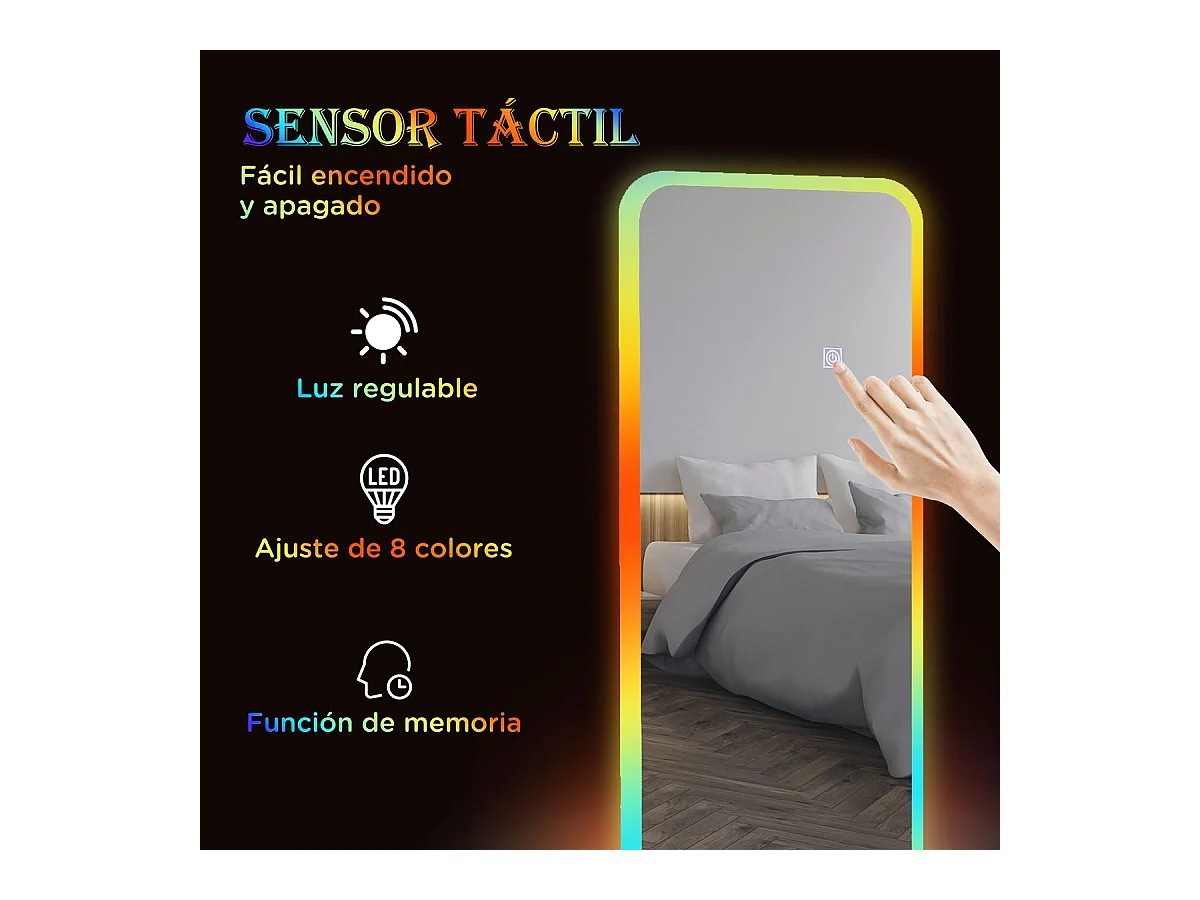 Espejo Defford Homcom luces LED 7 colores RGB 120x40 cm