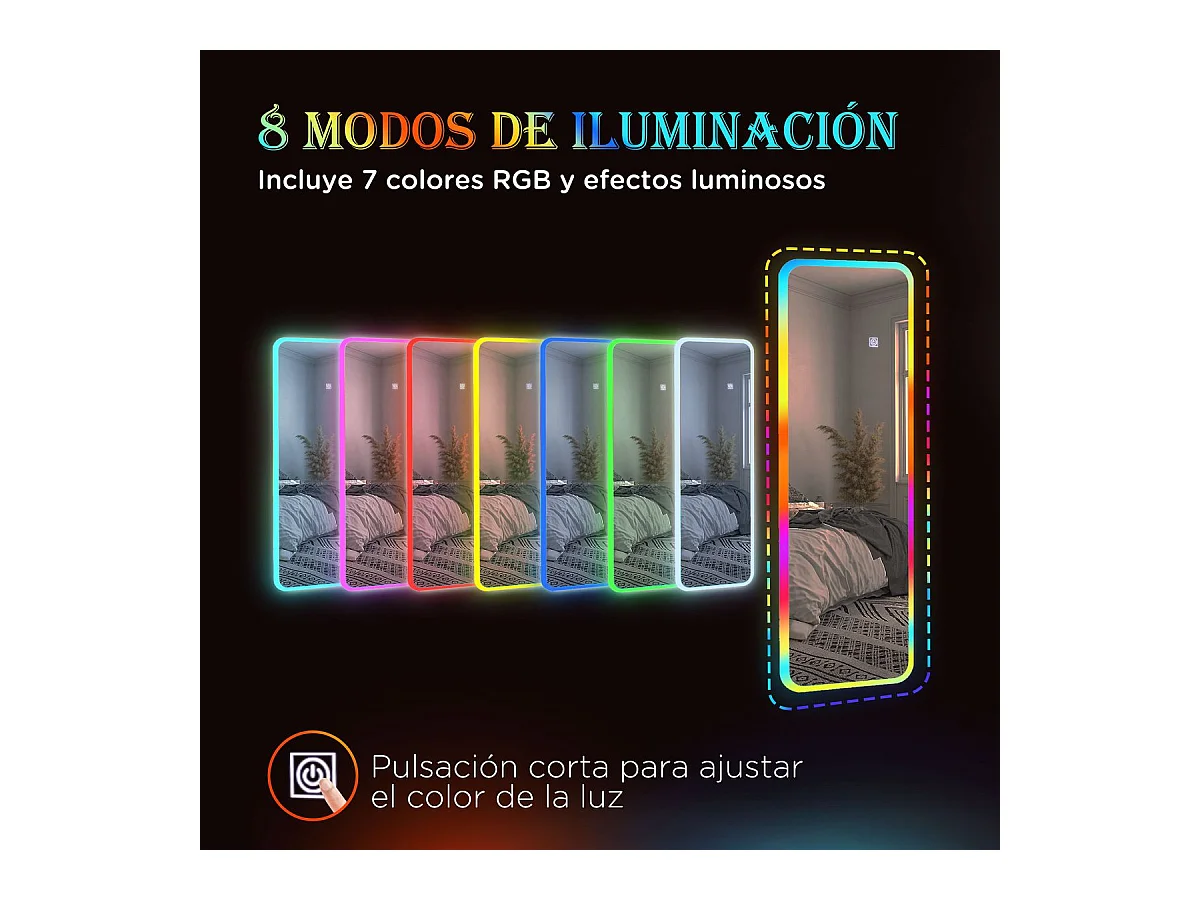 Espejo Defford Homcom luces LED 7 colores RGB 120x40 cm