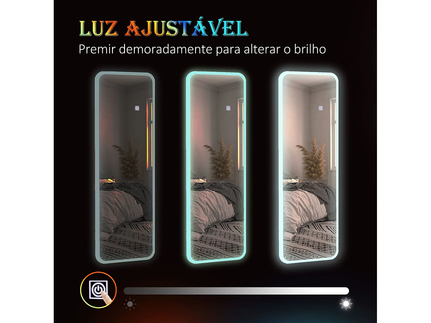 Espelho de Corpo Inteiro com Luzes LED Ajustáveis e Memória RGB - 120x40 cm - Prata Uppsala