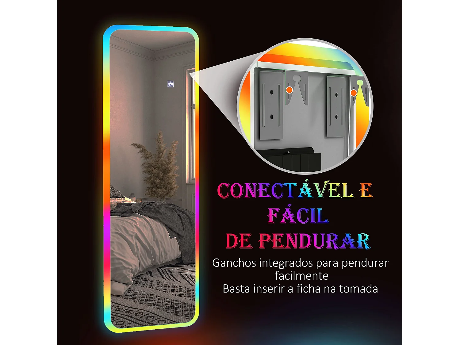 Espelho de Corpo Inteiro com Luzes LED Ajustáveis e Memória RGB - 120x40 cm - Prata Uppsala