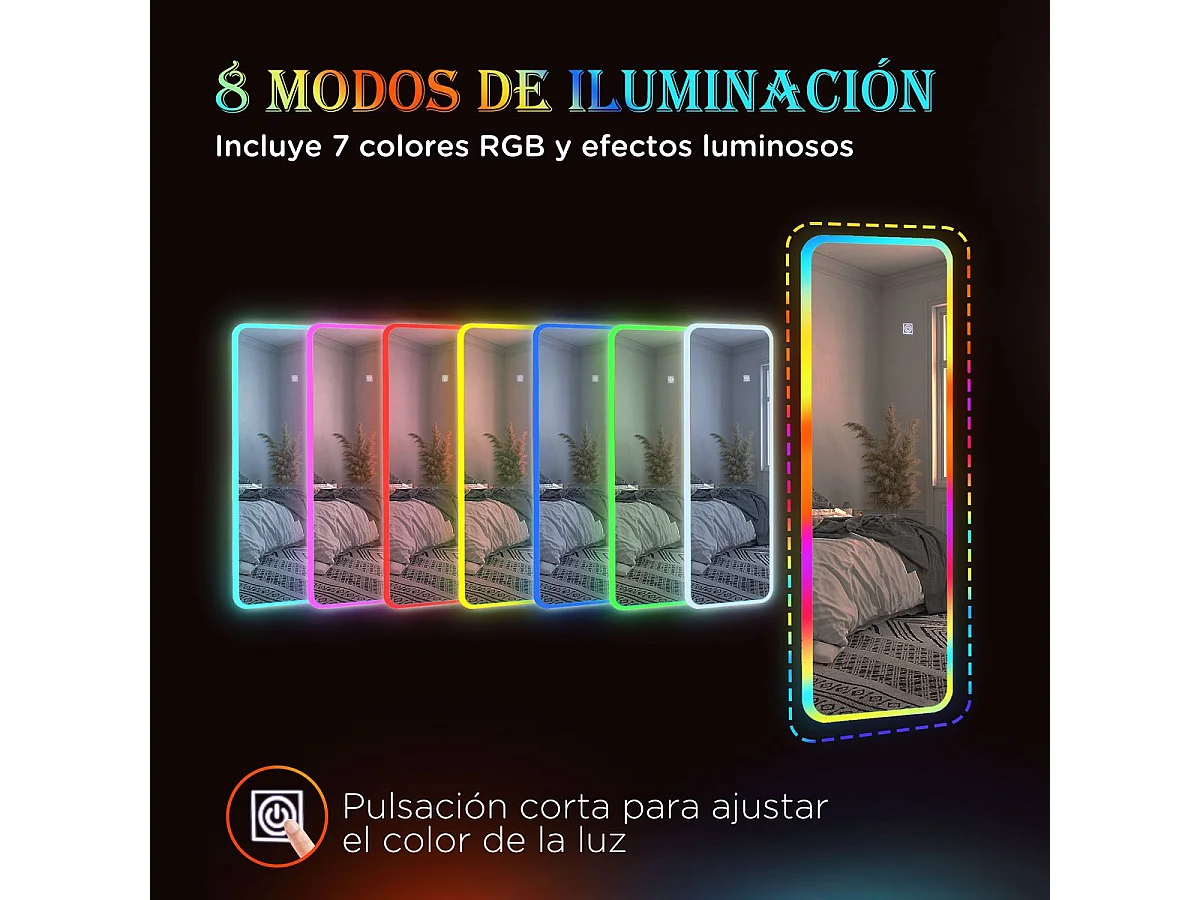 Espelho de Corpo Inteiro com Luzes LED Ajustáveis e Memória RGB - 120x40 cm - Prata Uppsala