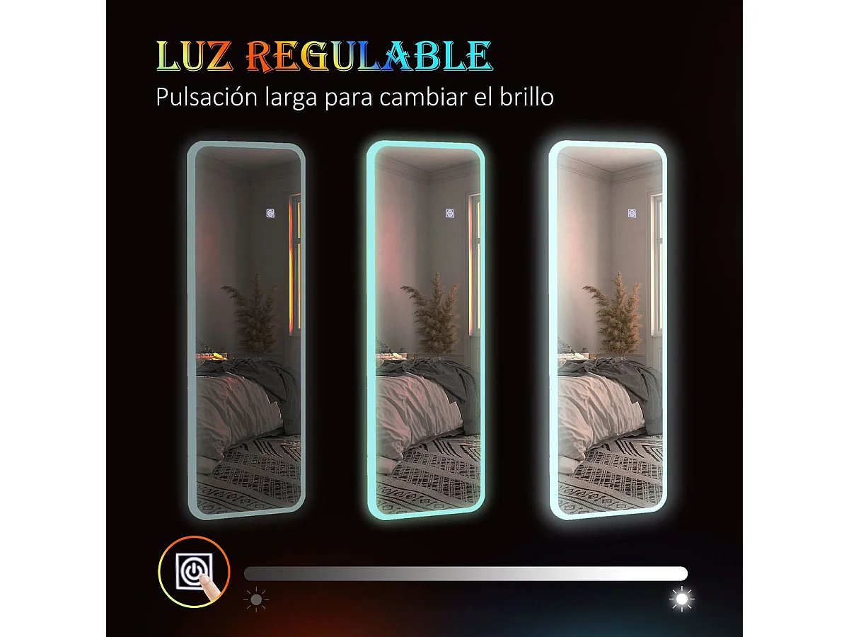Espelho de Corpo Inteiro com Luzes LED Ajustáveis e Memória RGB - 120x40 cm - Prata Uppsala