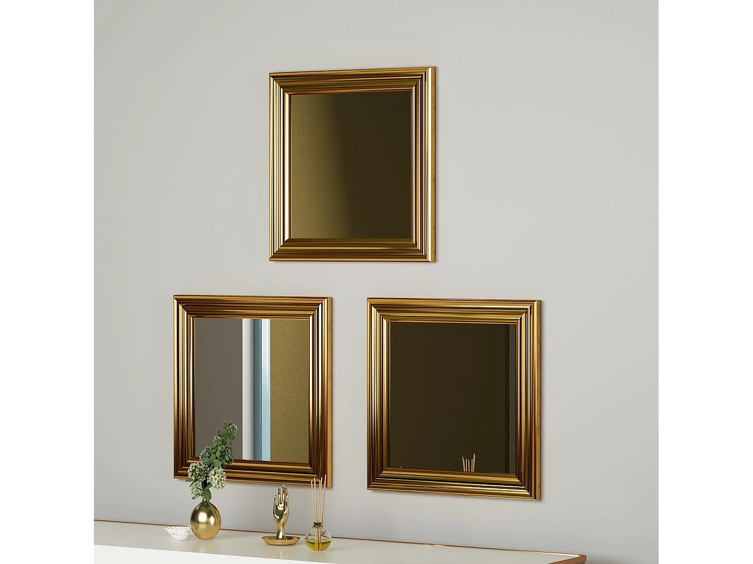 Conjunto de Espelhos Dourados 'Balle' - 3 Peças - Design Moderno 40x40x3cm