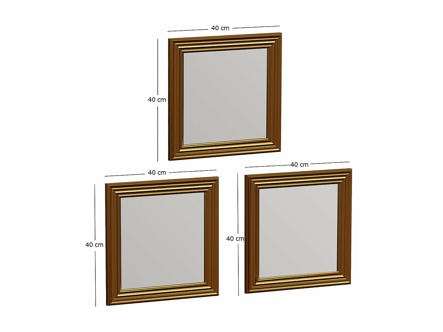 Conjunto de Espelhos Dourados 'Balle' - 3 Peças - Design Moderno 40x40x3cm