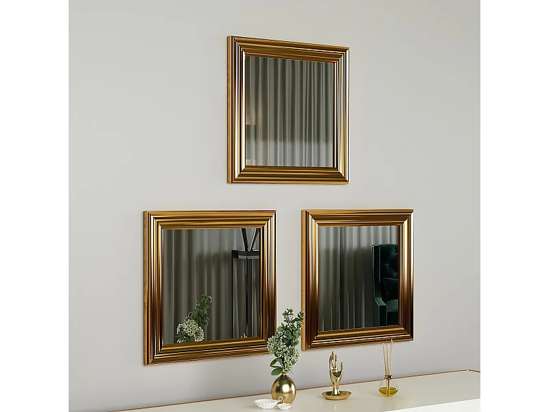 Conjunto de Espelhos Dourados 'Balle' - 3 Peças - Design Moderno 40x40x3cm