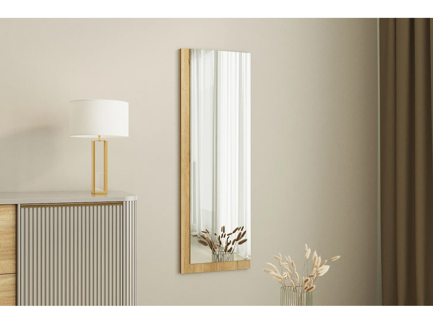 Espelho Ecológico Lariya - Design Moderno em Branco e Natural - 40 x 120 cm para Decoração Elegante