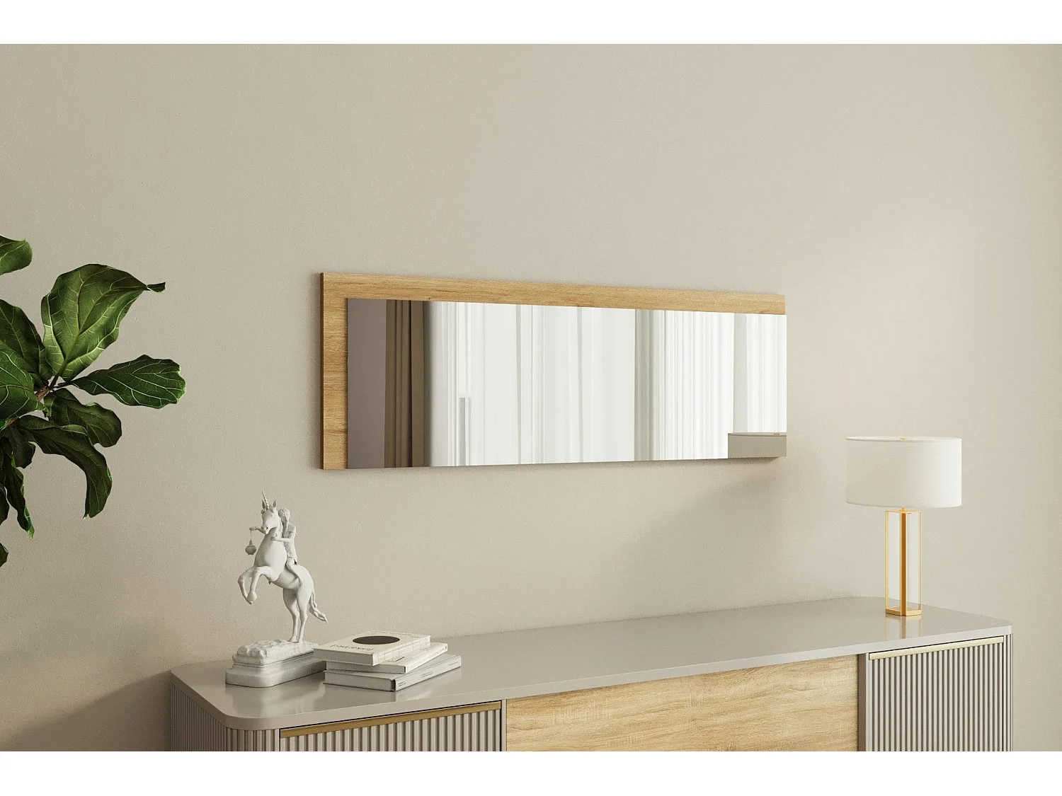 Espelho Ecológico Lariya - Design Moderno em Branco e Natural - 40 x 120 cm para Decoração Elegante