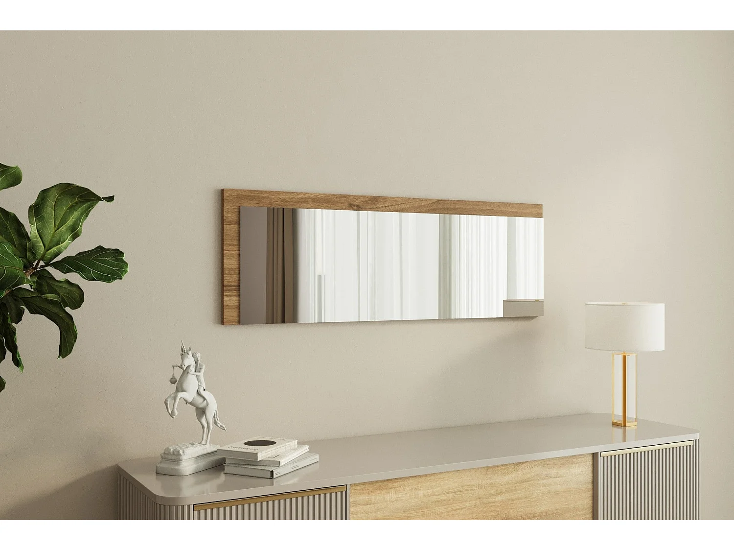 Espelho Moderno Lariya - 40x120cm - Branco e Nogueira para Decoração Elegante