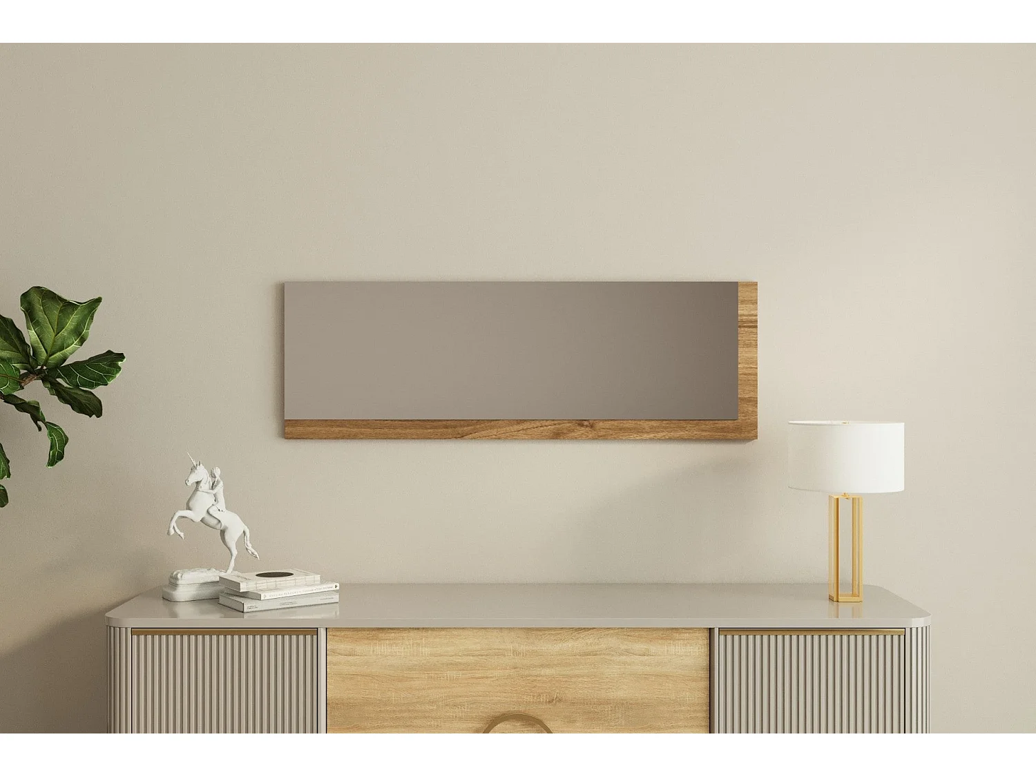 Espelho Moderno Lariya - 40x120cm - Branco e Nogueira para Decoração Elegante