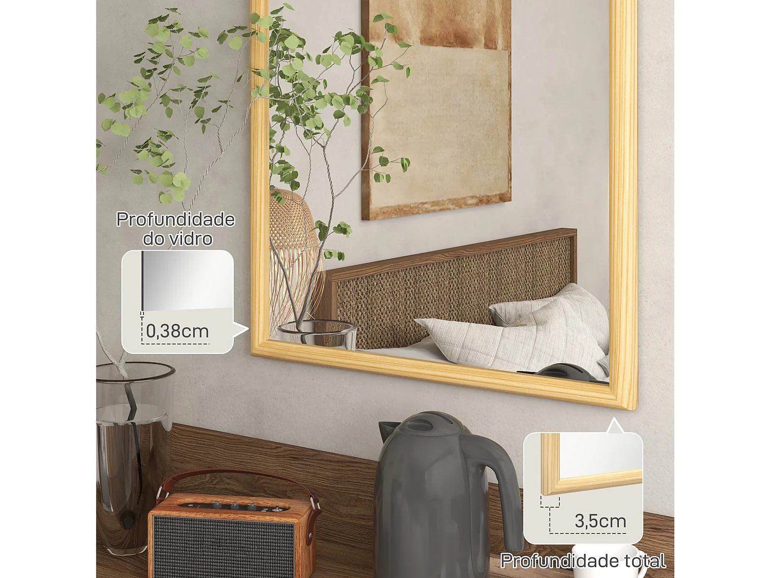 Espelho de Parede Biarritz 65x110 cm com Moldura de Madeira para Sala e Entrada