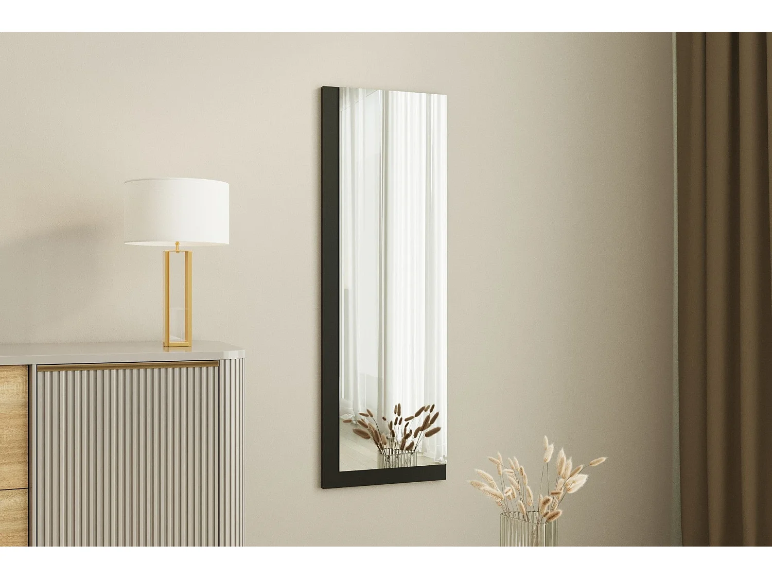 Espelho Moderno Lariya - 40x120 cm - Branco e Preto - Elegância e Estilo para Sua Casa