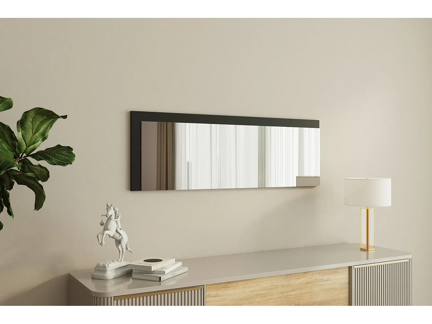 Espelho Moderno Lariya - 40x120 cm - Branco e Preto - Elegância e Estilo para Sua Casa