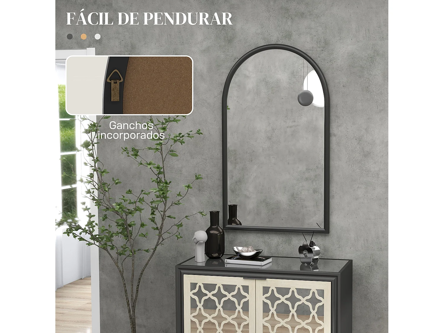 Espelho de Parede Avignon 65x110 cm com Estrutura de Madeira em Forma de Janela para Decoração Elegante