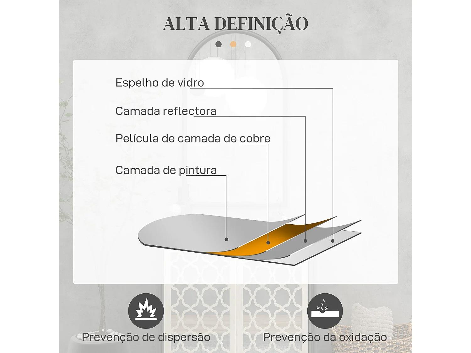 Espelho de Parede Avignon 65x110 cm com Estrutura de Madeira em Forma de Janela para Decoração Elegante