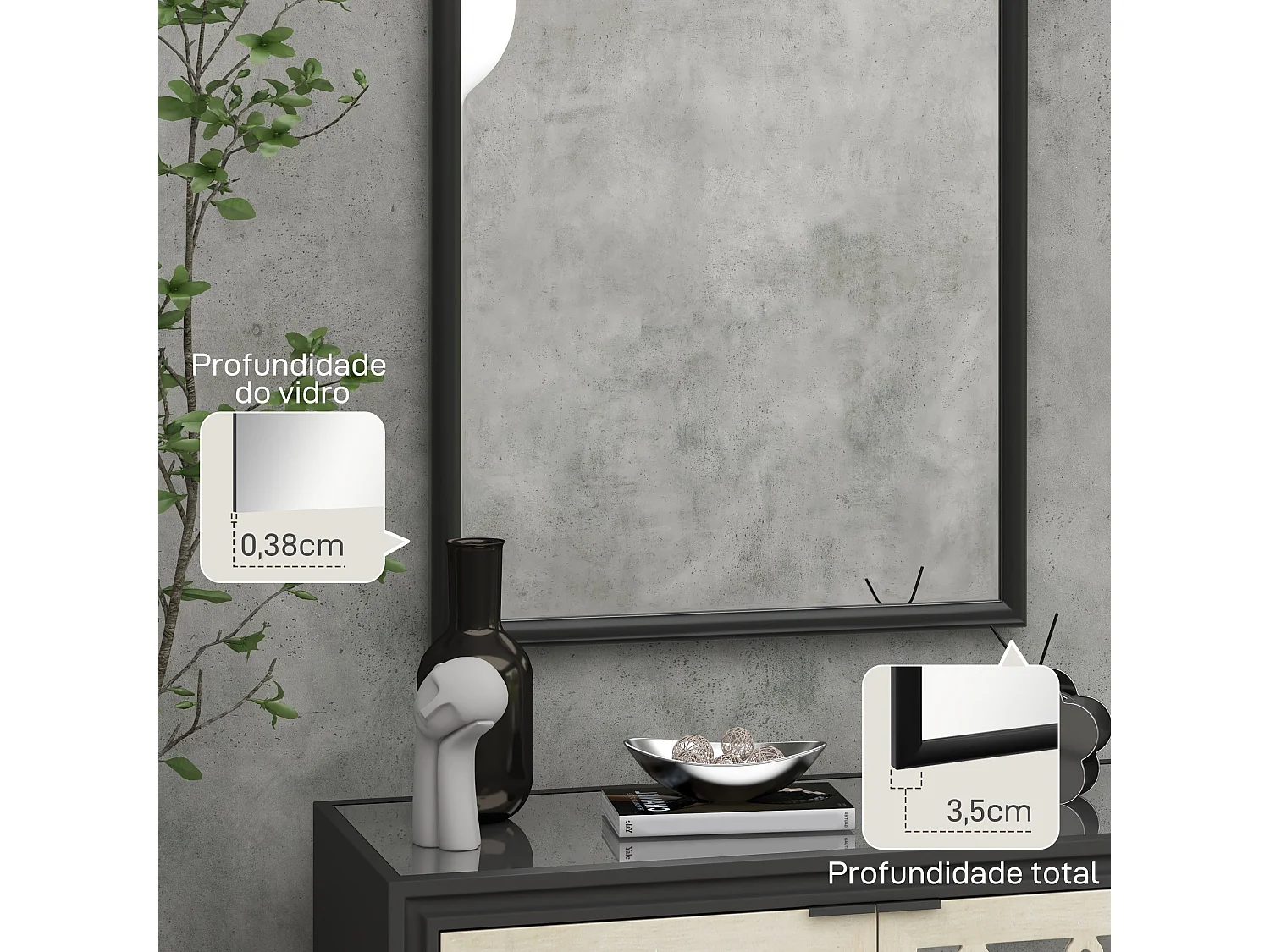 Espelho de Parede Avignon 65x110 cm com Estrutura de Madeira em Forma de Janela para Decoração Elegante