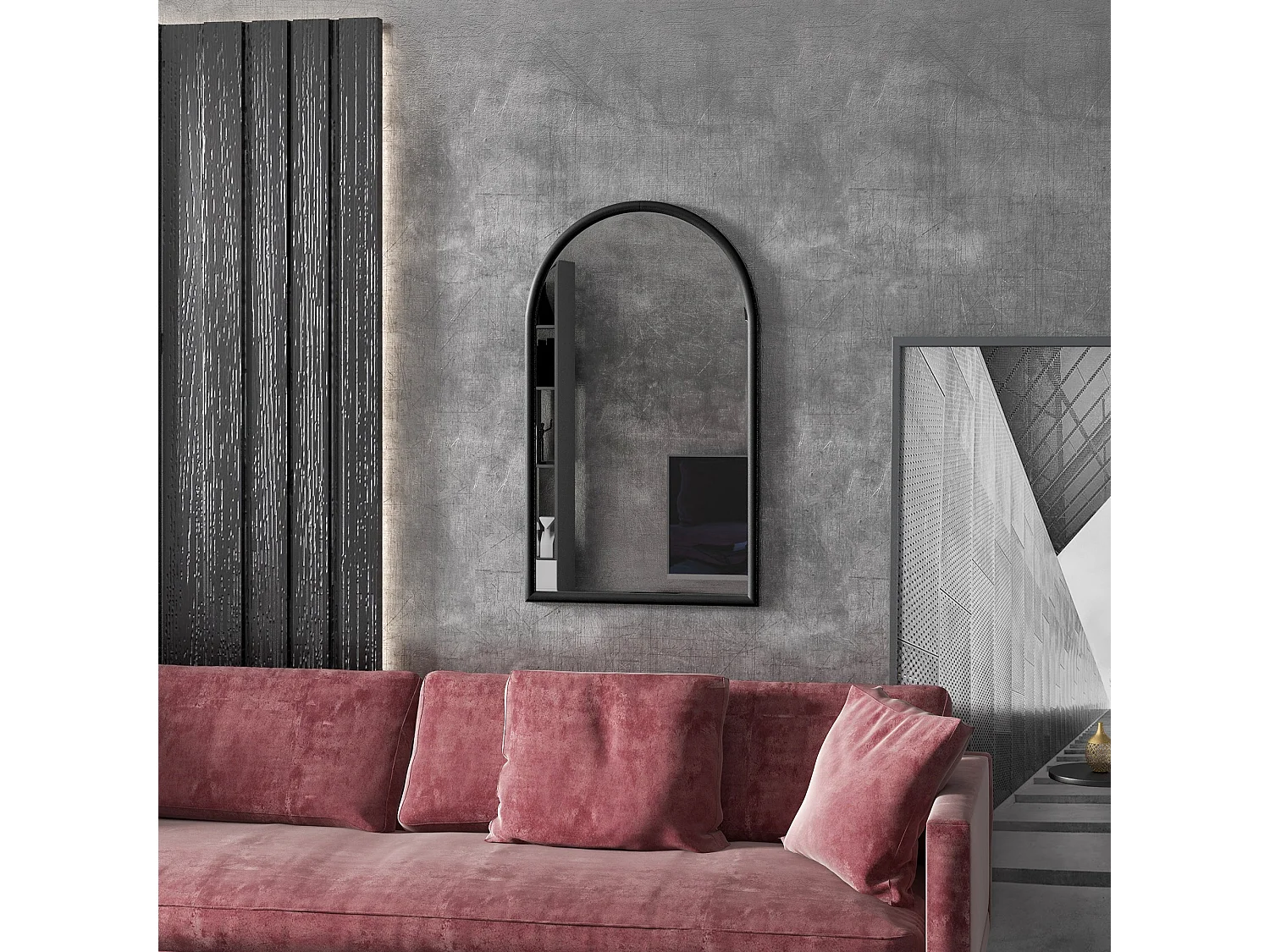 Espelho de Parede Avignon 65x110 cm com Estrutura de Madeira em Forma de Janela para Decoração Elegante