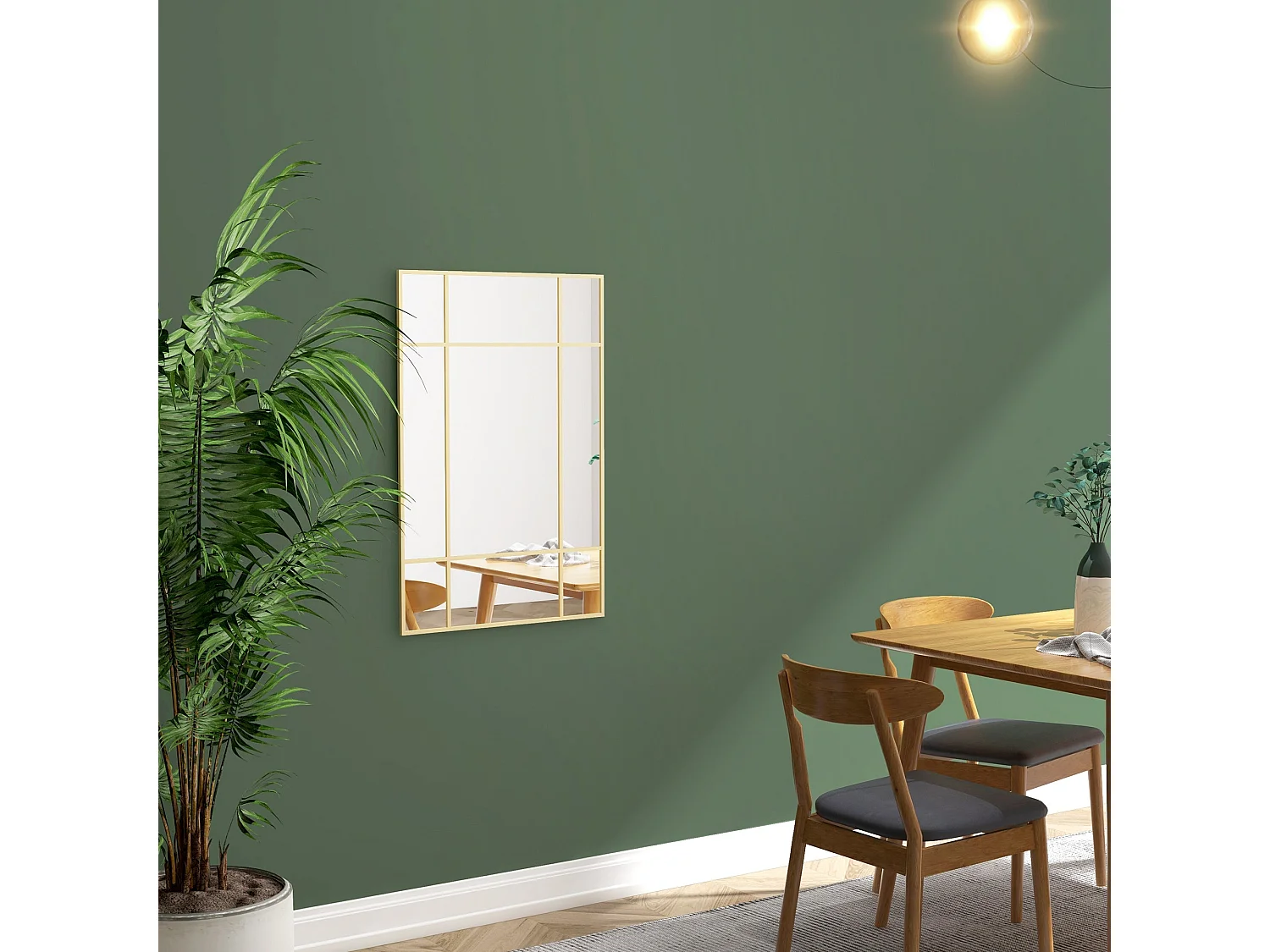 Espelho de Parede Retangular Dourado Estilo Janela 90x60 cm com Moldura de Metal para Sala e Quarto