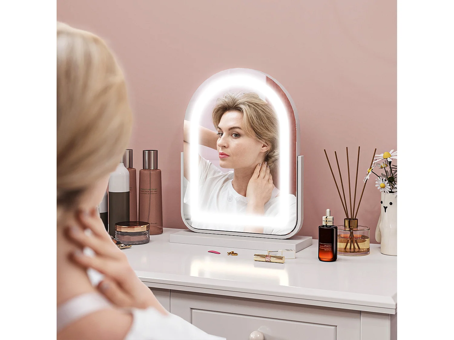 Espelho LED Modello Luce com Rotação 360° e Iluminação Ajustável para Maquilhagem Perfeita