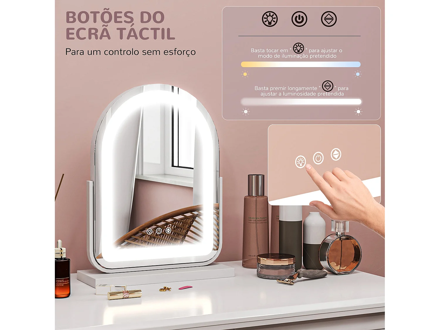 Espelho LED Modello Luce com Rotação 360° e Iluminação Ajustável para Maquilhagem Perfeita