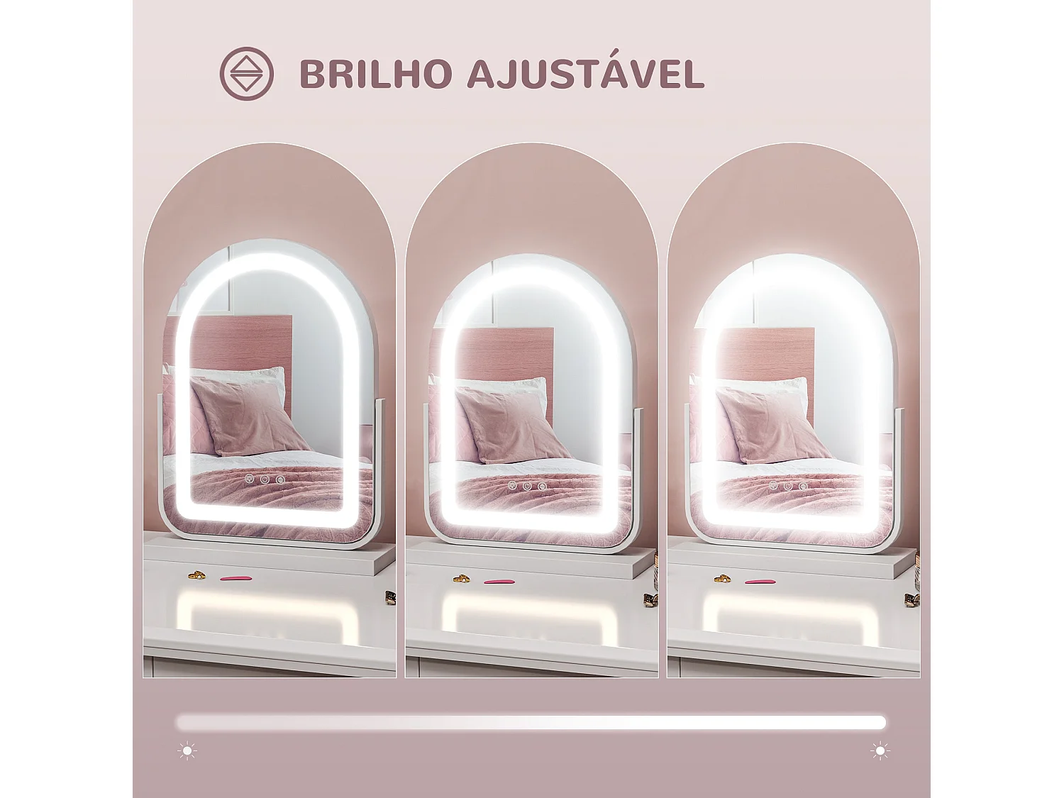 Espelho LED Modello Luce com Rotação 360° e Iluminação Ajustável para Maquilhagem Perfeita