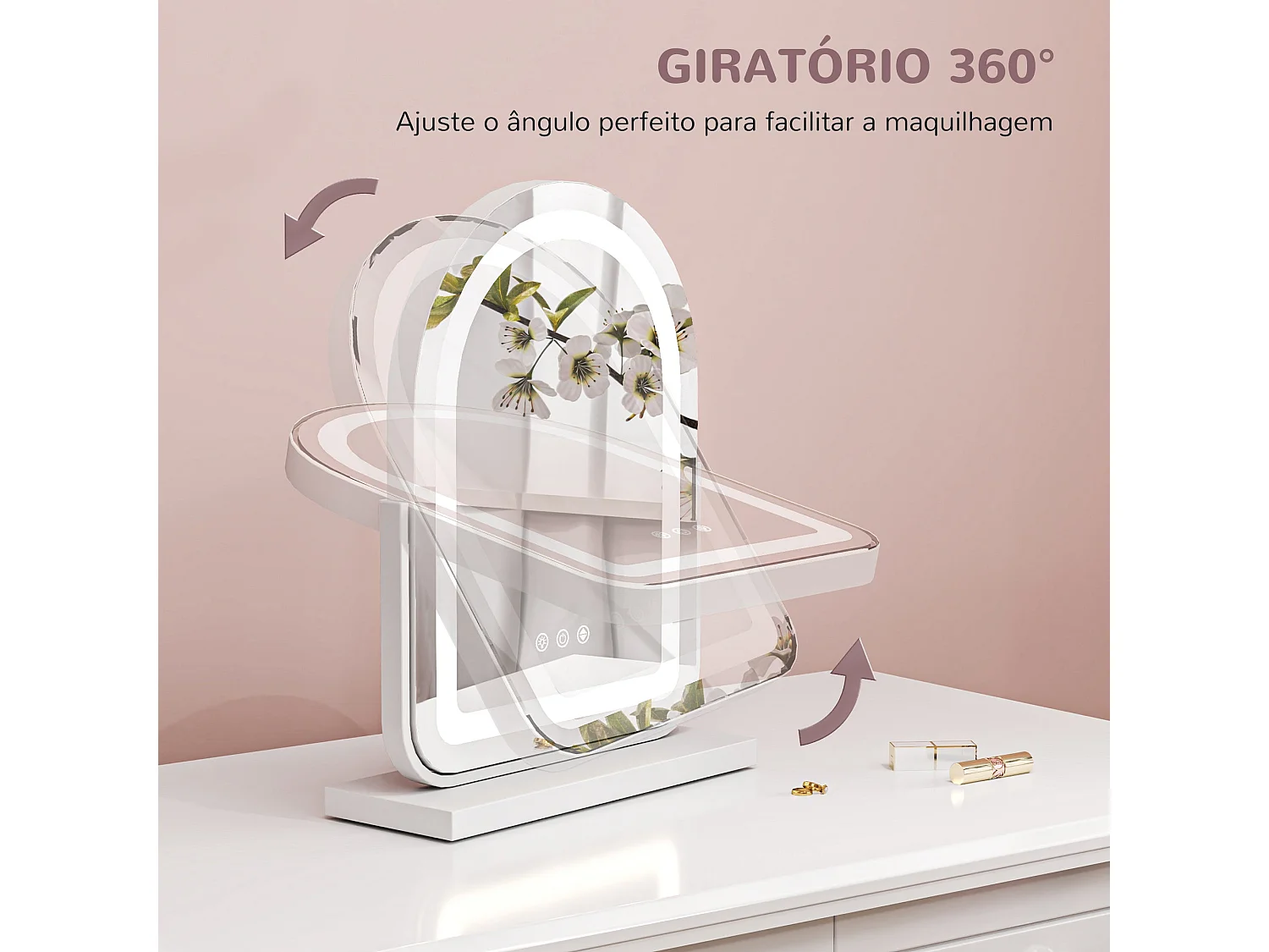 Espelho LED Modello Luce com Rotação 360° e Iluminação Ajustável para Maquilhagem Perfeita
