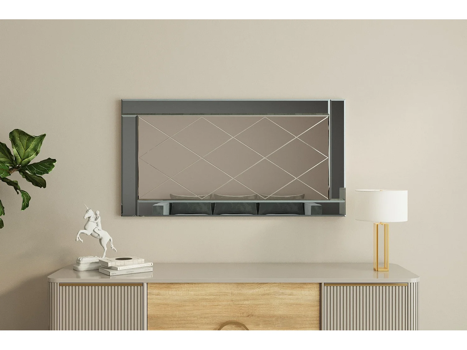 Espelho Moderno "Pierre" E-1 - Prata e Branco - 60x120cm - Estilo Elegante e Sofisticado