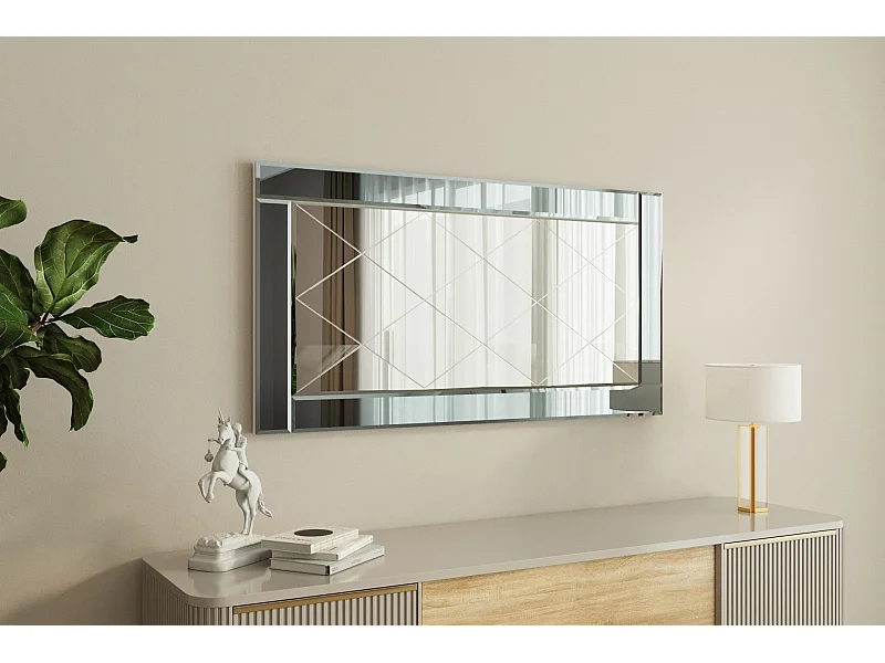 Espelho Moderno "Pierre" E-1 - Prata e Branco - 60x120cm - Estilo Elegante e Sofisticado