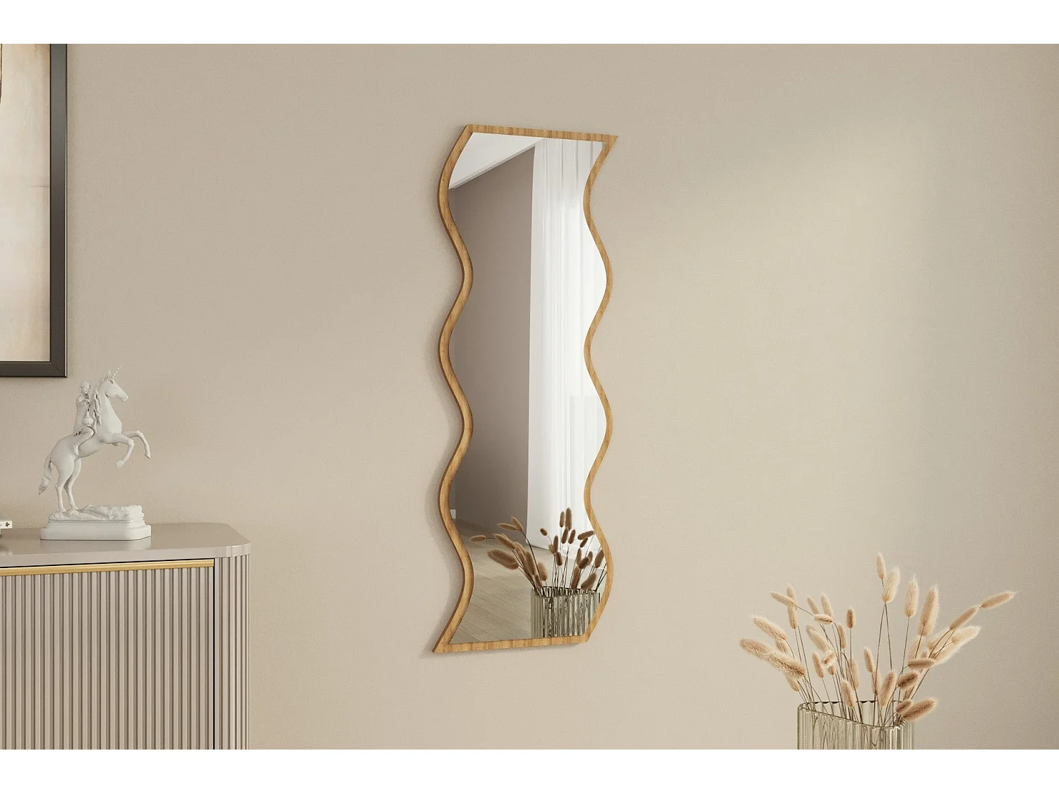 Espelho Ecológico Flotal-e Safi - Elegância Moderna em Branco e Natural - 40 x 120 cm