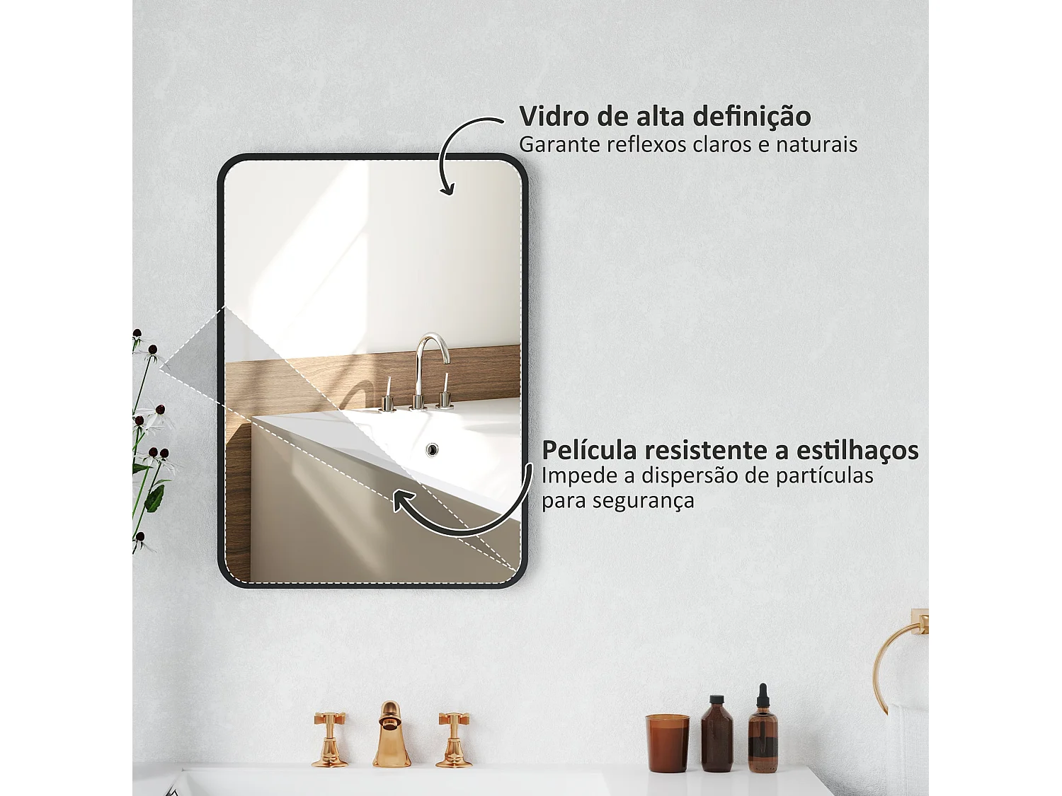 Espejo de baño Aurius Homcom enmarcado negro 70x50