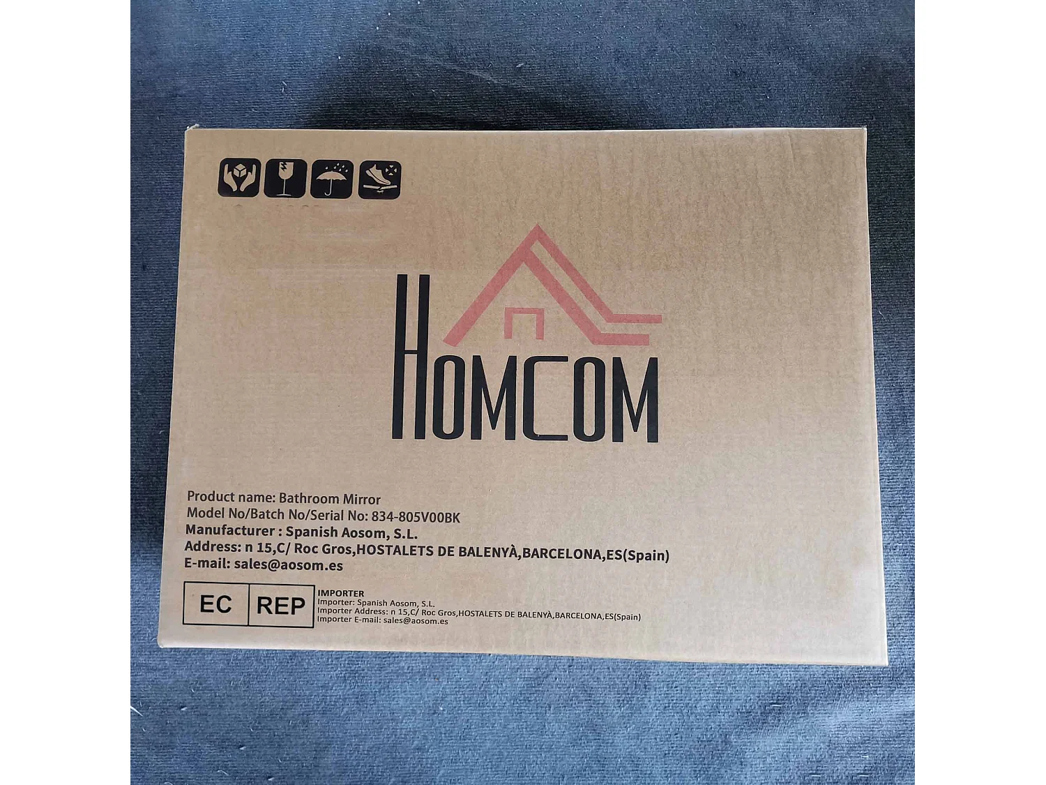 Espejo de baño Aurius Homcom enmarcado negro 70x50