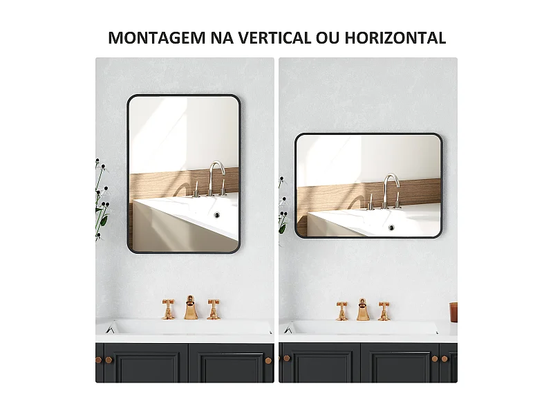 Espelho de Banho Retangular 50x70 cm com Moldura de Metal – Design Moderno e Versátil para sua Casa