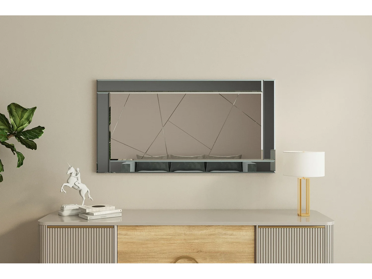 Espelho Moderno Pierre - Prata e Branco - Dimensões 60x120x2.2cm para Decoração Elegante