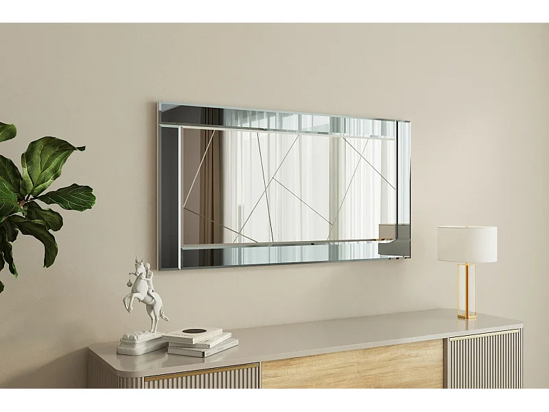 Espelho Moderno Pierre - Prata e Branco - Dimensões 60x120x2.2cm para Decoração Elegante