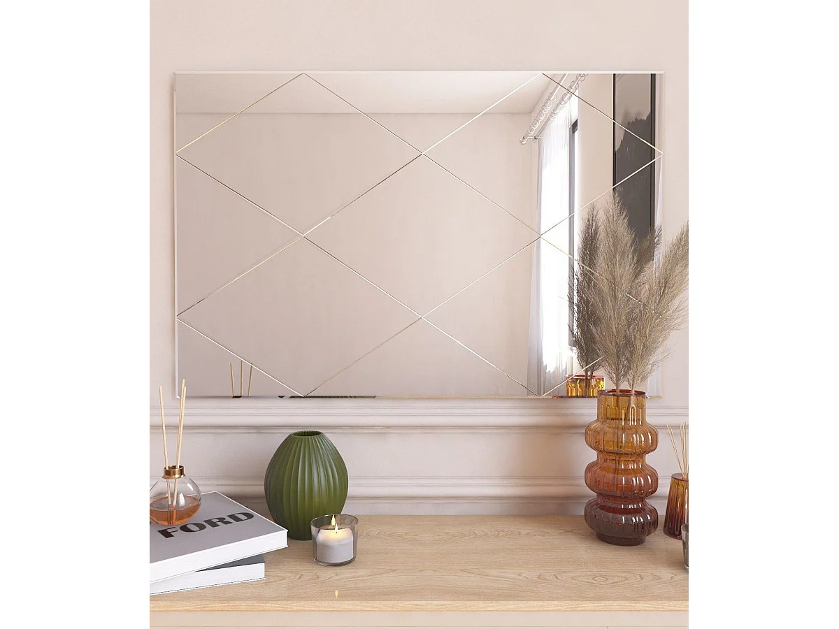 Espelho Moderno Argyle Branco - 50 x 75 cm em MDF - Estilo Contemporâneo