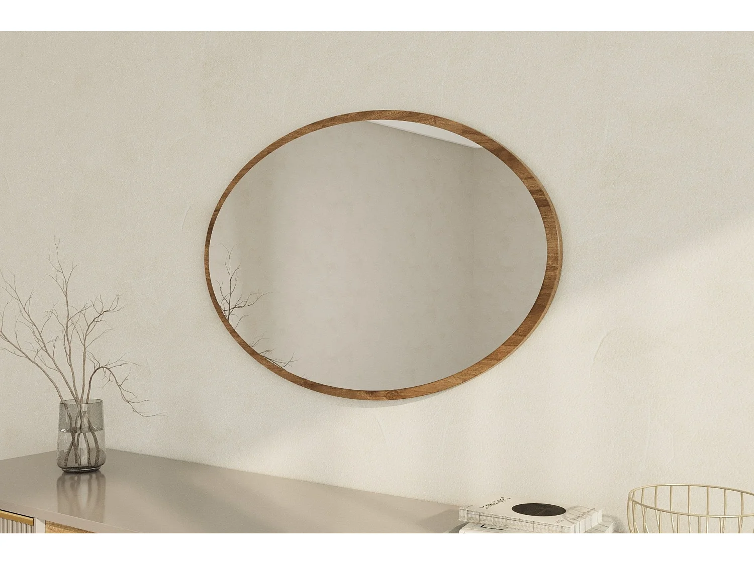 Espelho Moderno Beyo em Nogueira - 60x90cm, Design Ecológico e Elegante