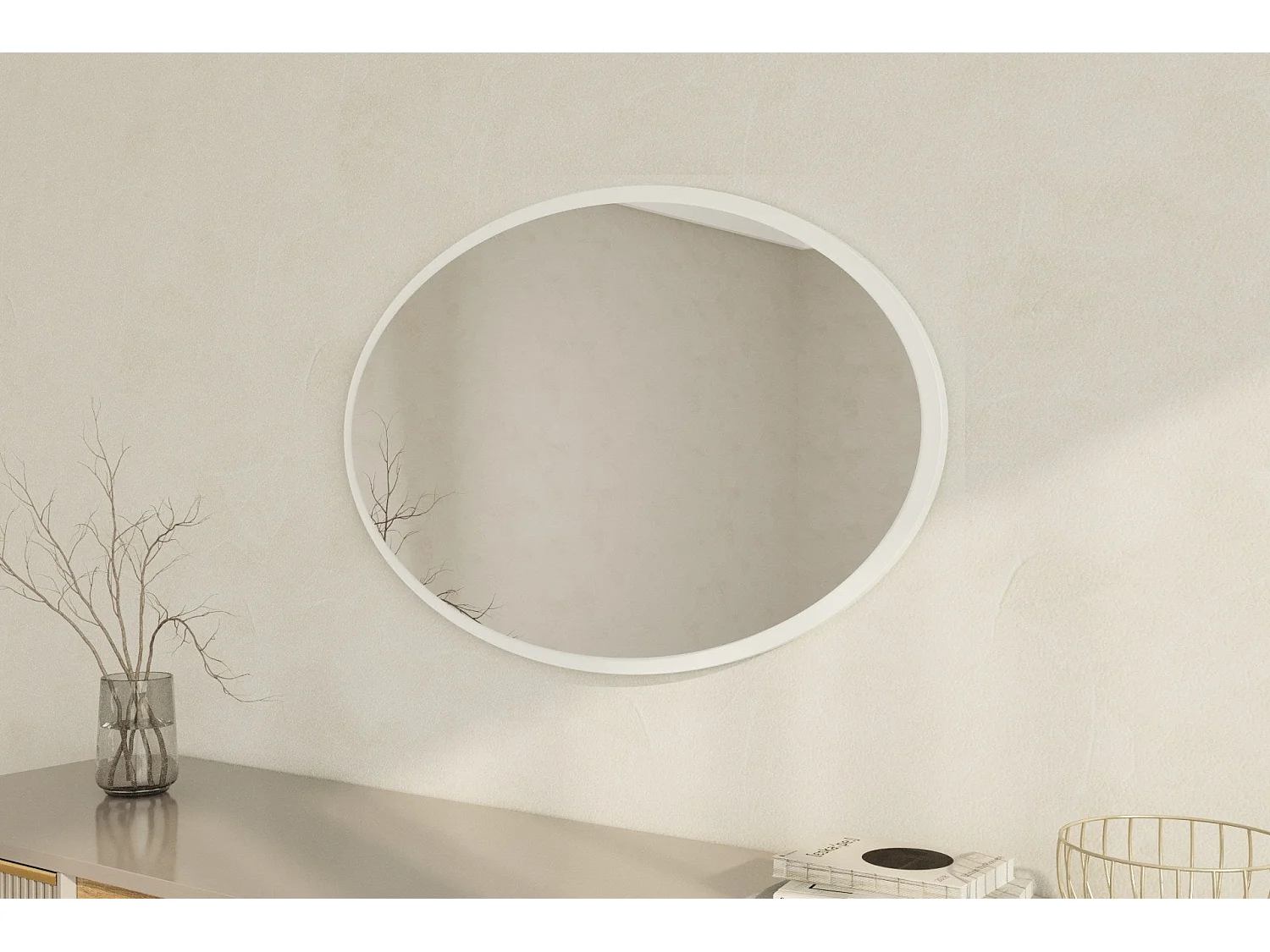 Espelho Moderno "Beyo" Ecológico - 60 x 90 cm - Branco Elegante para Decoração Sofisticada