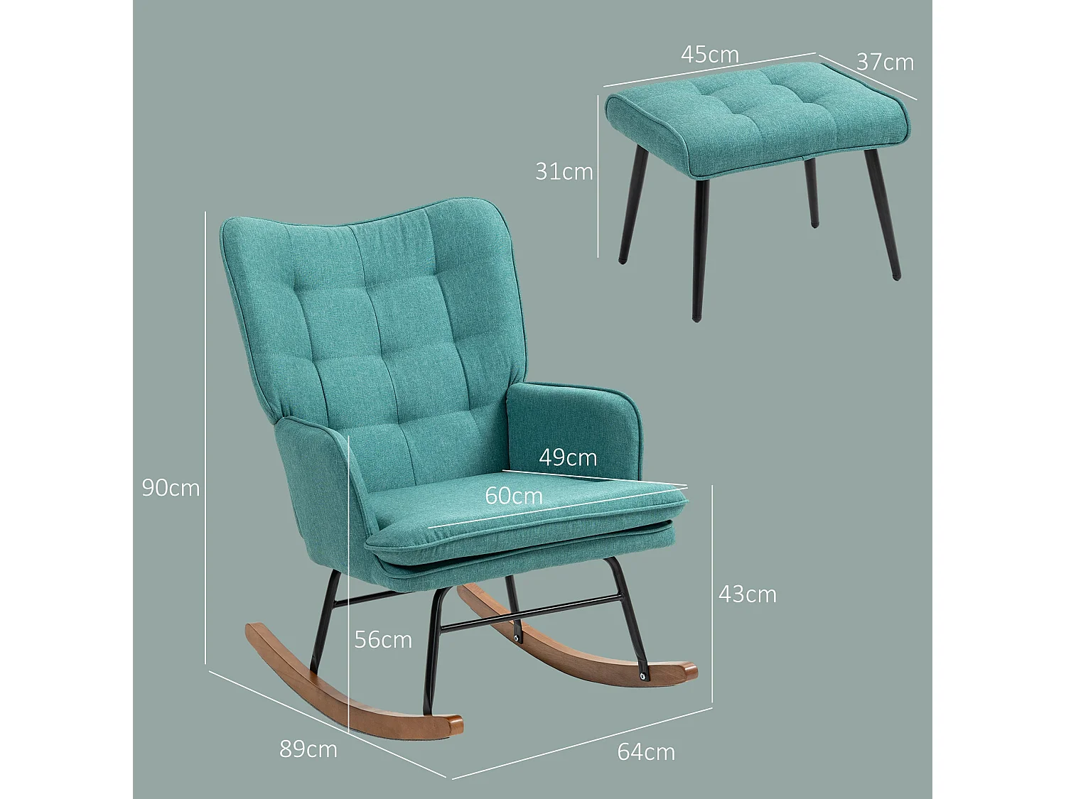 Mecedora Trampolín Homcom con reposapiés turquesa 90x64x89 cm