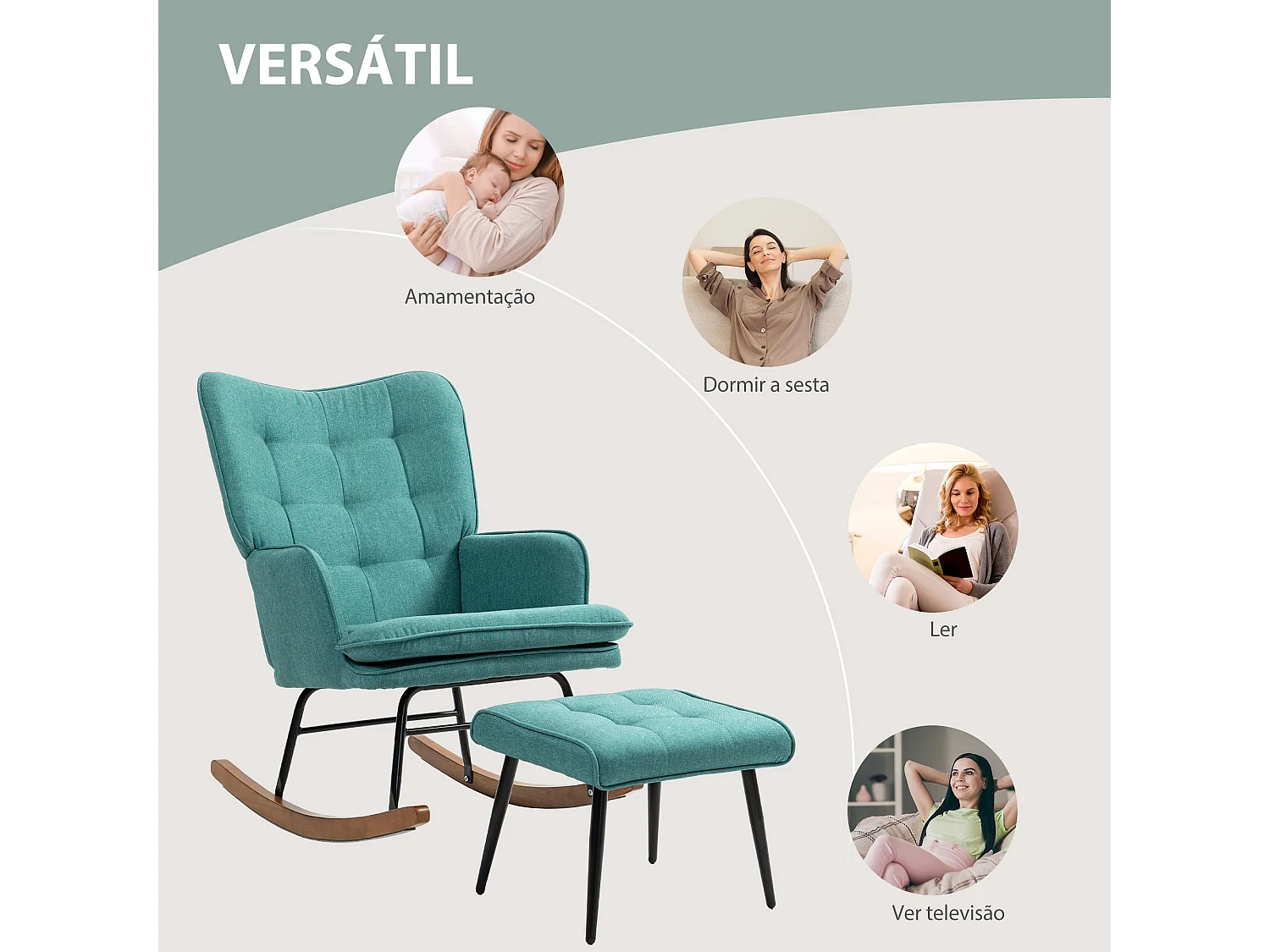 Mecedora Trampolín Homcom con reposapiés turquesa 90x64x89 cm