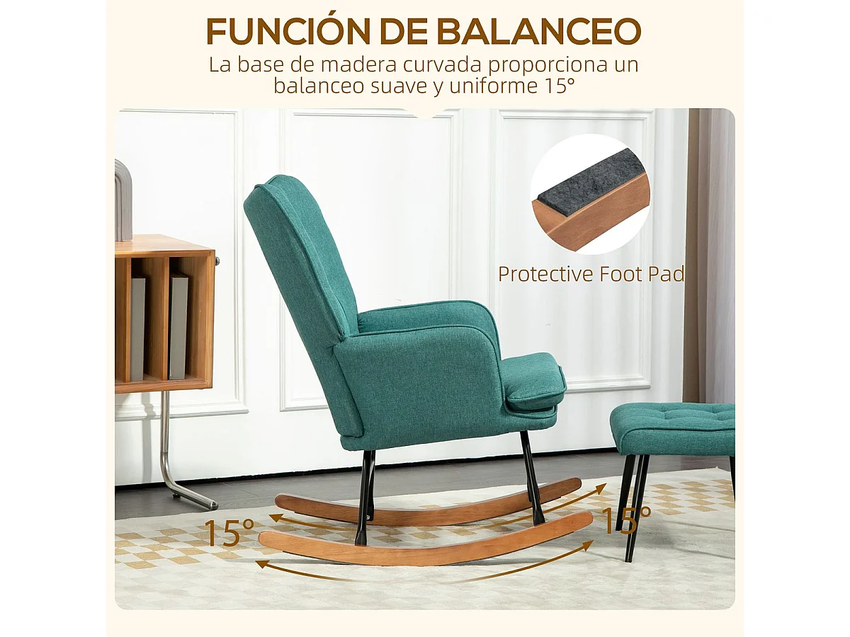 Mecedora Trampolín Homcom con reposapiés turquesa 90x64x89 cm