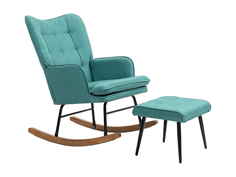 Conjunto de Poltrona Baloiço Helsinki com Apoio para os Pés e Almofada Acolchoada - Verde