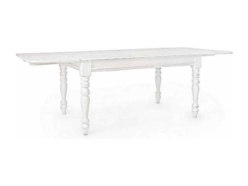 Table extensible de 150cm en bois de manguier blanc patiné Kolita 150-195-240cm