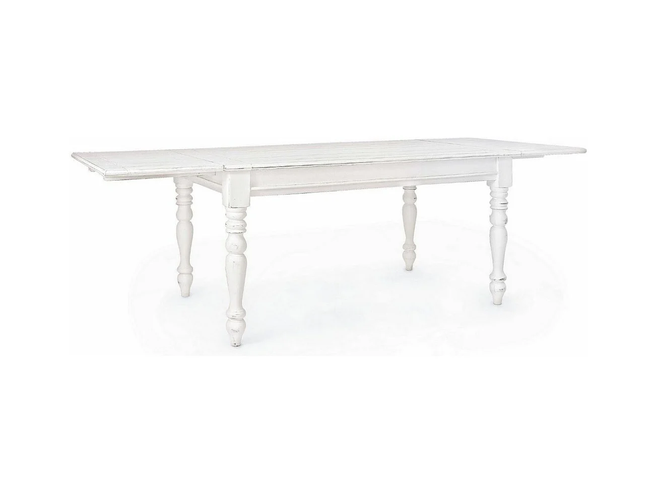 Table extensible de 150cm en bois de manguier blanc patiné Kolita 150-195-240cm