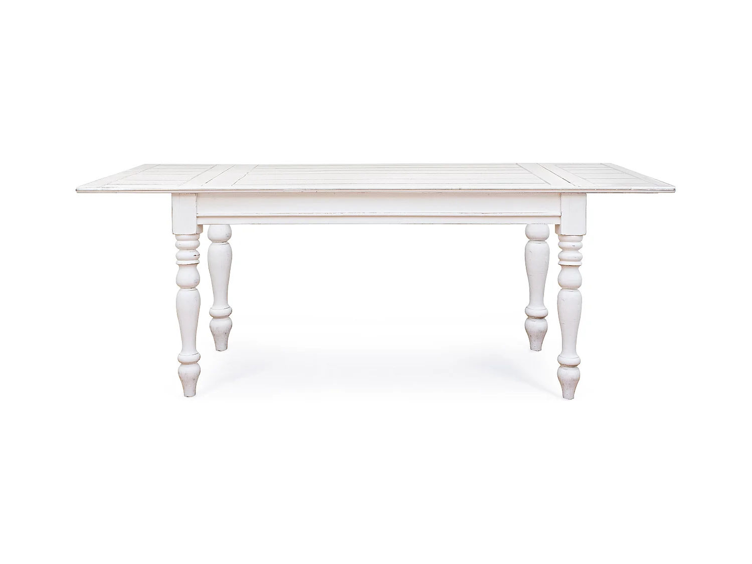 Table extensible de 150cm en bois de manguier blanc patiné Kolita 150-195-240cm