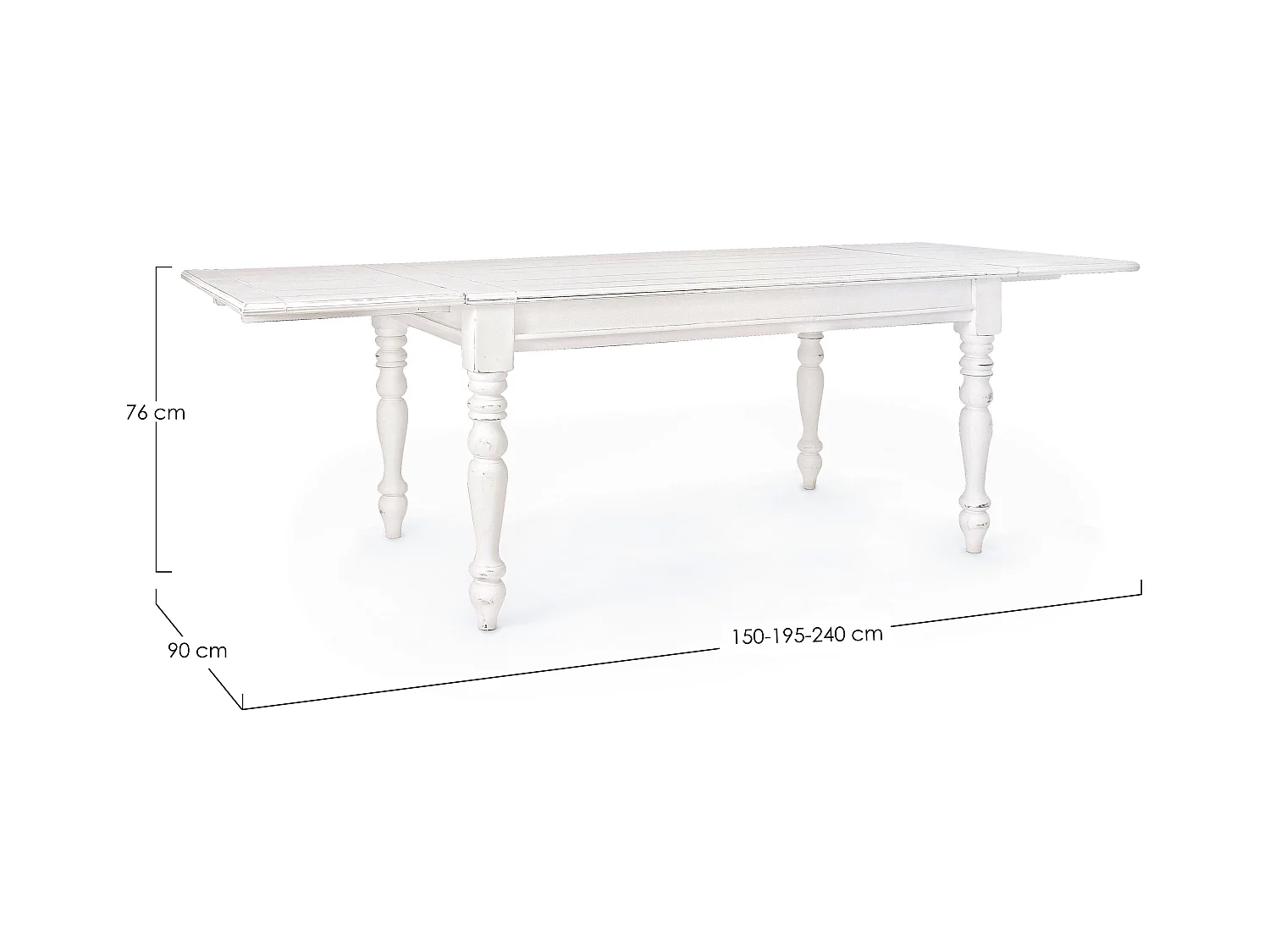 Table extensible de 150cm en bois de manguier blanc patiné Kolita 150-195-240cm