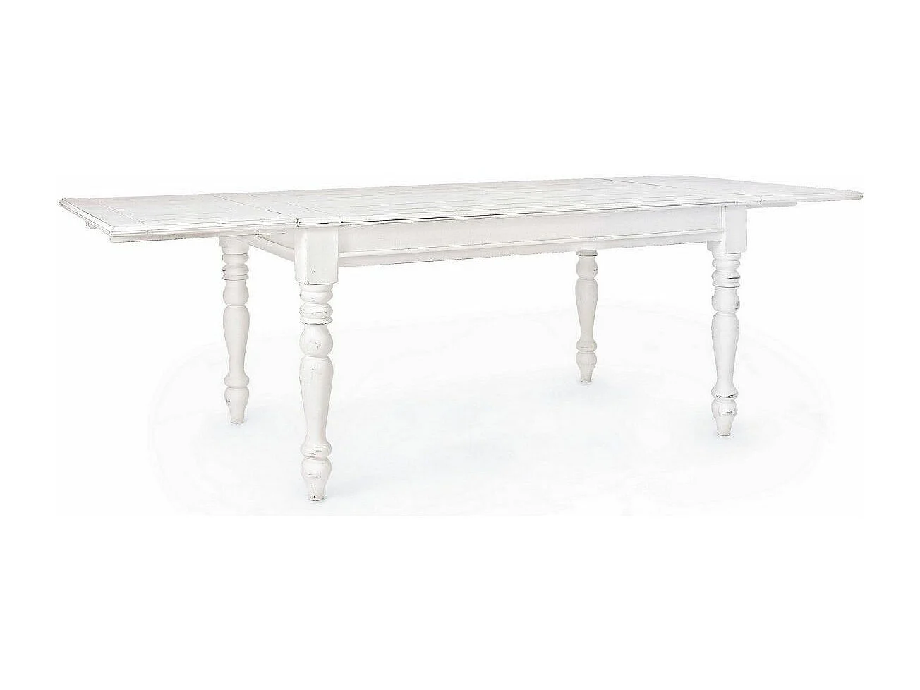 Table extensible de 150cm en bois de manguier blanc patiné Kolita 150-195-240cm