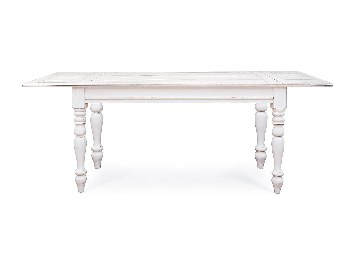 Table extensible de 150cm en bois de manguier blanc patiné Kolita 150-195-240cm