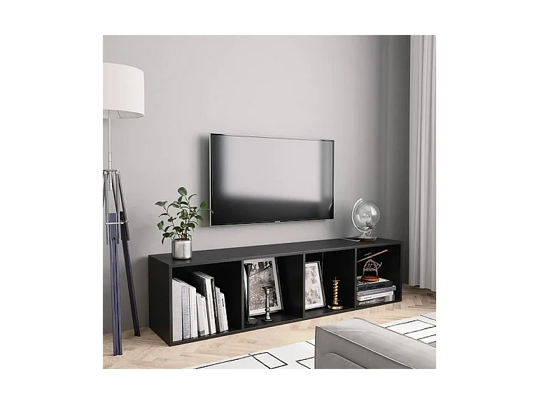 Meuble TV suspendu 4 niches bois noir Neone 143cm