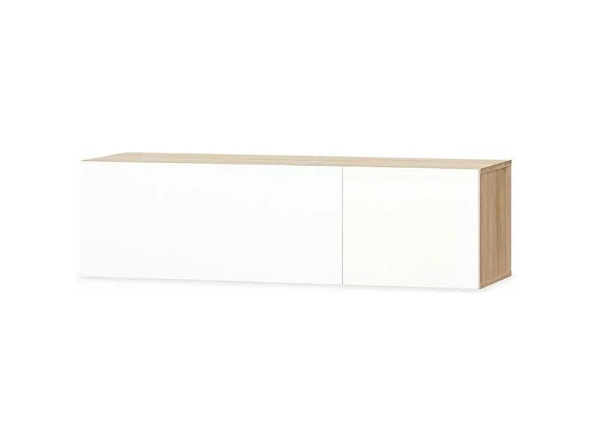 Meuble TV suspendu 2 portes bois laqué blanc et chêne clair Chickie L120xH34xP40