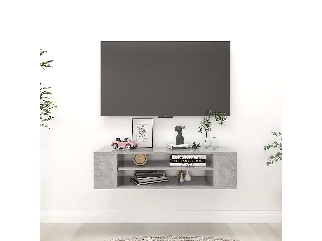Meuble TV suspendu Gris béton 100x30x26,5