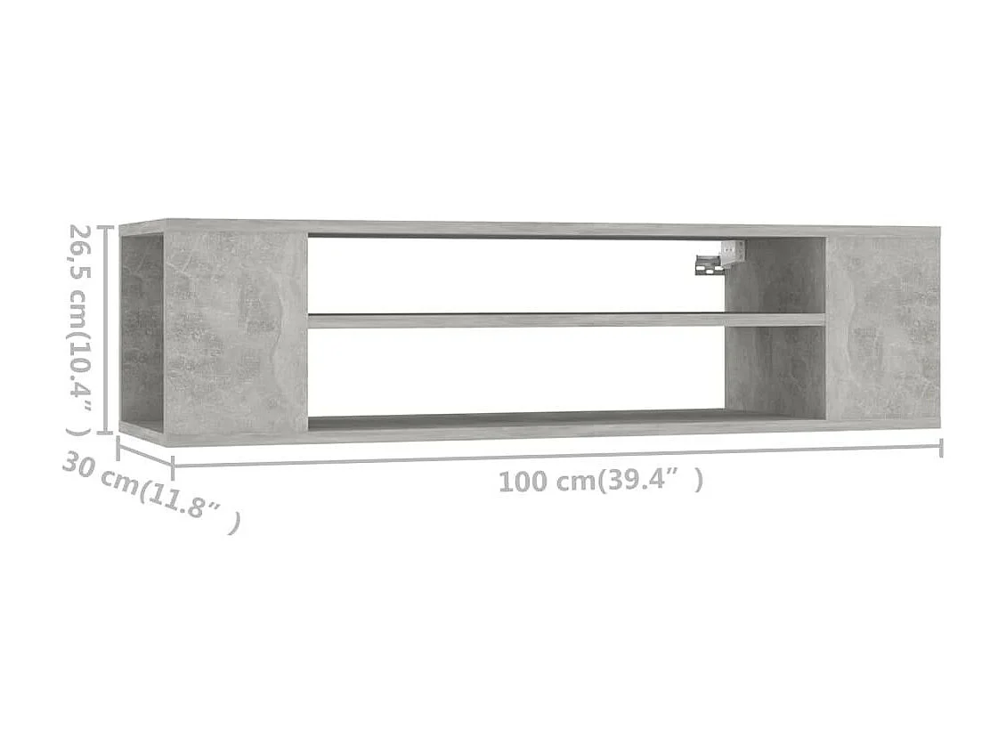 Meuble TV suspendu Gris béton 100x30x26,5